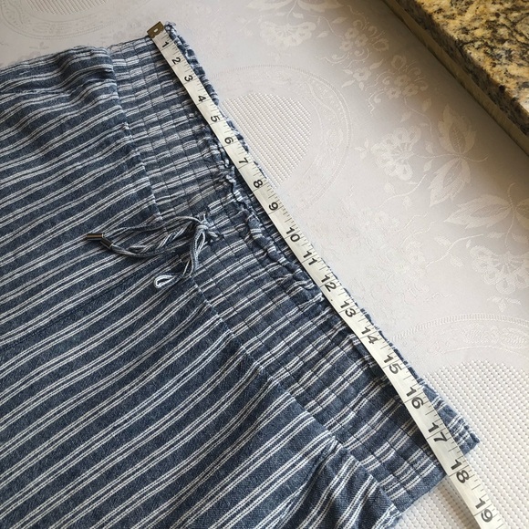 Land’ n Sea Blue/White Striped Elastic Linen Blend Casual Pants Women’s Size L - Picture 9 of 16